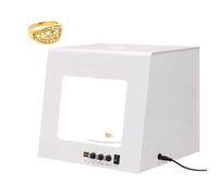 Jewelry Photography Light Box with Dimmable Lighting, 12V Safe Voltage, Turntable, Flicker-Free Light, Magnetic Hanger for Jewelry Display