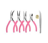 Jewelry Pliers Set Metal Jewelry Making Pliers Cutter Chain Round Bent Nose Beading Tools Kit for DIY Crafting and Repair(Pink 6pcs)