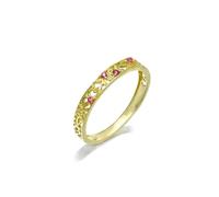 Jewelry Rings Engagement, Gold Plated Ring Filament with Red Corundum 14K Yellow Gold Size P 1/2