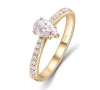 Jewelry Rings Engagement, Yellow Gold Ring Real 18K Water Drop with 0.5ct Moissanite Size N 1/2