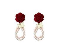 jewelry Romantic Year Gift Red Pearl Rose Butterfly Ladies Accessories High-end earrings jewelry