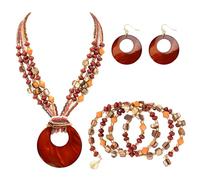 Jewelry Sets for Women 4 Pcs Chunky Beaded Mrs Roper Costume Jewelry for Women Boho Multi Strand Colorful Shell Necklace for Women, Stainless Steel, No Gemstone