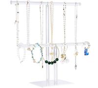 Jewelry Stand Necklace Holder, Acrylic Jewelry Display Holder, Necklace and Bracelet Hanging Organizer, Clear 2-Tier Tower Stand for Bangles, Necklaces, Bracelets, Rings, Earrings and Watch