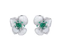 Jewelry Sterling Silver Plating Platinum Earrings Synthetic Gemstone Emerald White Flower Fashion Earrings