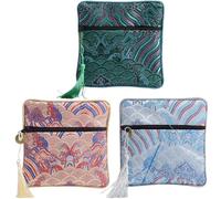 Jewelry Storage Bags 3pcs Chinese Sachet Bag Brocade Pouch Sea Wave Zipper Bag Storage Bags Coin Pocket for Ring Necklaces