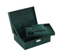 Jewelry Storage Box Green 3-Layer Flannel Jewelry Organizer Box Necklaces Earrings Rings Display Holder Case for Women Large Capacity With Lock(Green)