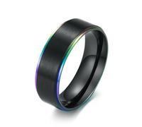 Jewelry Titanium Steel Black Intercolor Double Color Ring for Men, Seven Color Brushed Black Gold Groove Ring
