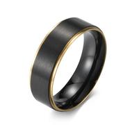Jewelry Titanium Steel Black Intercolor Double Color Ring for Men, Seven Color Brushed Black Gold Groove Ring
