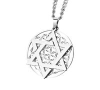 Jewelry Unisex Stainles Stell Flower Of Life Judaism Hexagram Necklace Stainless Steel Pendant Sacred Geometry Amulet Jewish Jewelry Fashion Trendy Accessories Creative Gift For Women And Men Gift