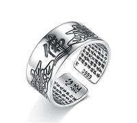Jewelry Vintage Amulet Buddha Lotus Baltic Buddhist Scriptures Opening Rings For Men Women