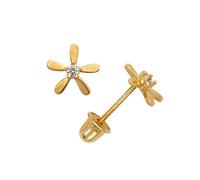 Jewelry Web Solid 14ct Gold Flower shaped Cubic Zirconia CZ Screw Back Stud Earrings Yellow Gold-Stud Earring for Women