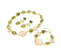 Jewelry White Pearl Queen Flower Green Murano Glass Necklace Bracelet Earrings Sets For Women