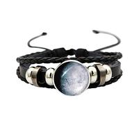 Jewelry Woman Universe Sky Moon Bracelet Jewelry Gemstone Leather Hand-Woven Bracelet Time Glass Bracelets Teen Boy Watch (D, One Size)