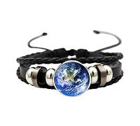 Jewelry Woman Universe Sky Moon Bracelet Jewelry Gemstone Leather Hand-Woven Bracelet Time Glass Bracelets Teen Boy Watch (F, One Size)