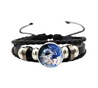 Jewelry Woman Universe Sky Moon Bracelet Jewelry Gemstone Leather Hand-Woven Bracelet Time Glass Bracelets Teen Boy Watch (A, One Size)