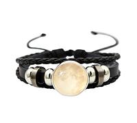 Jewelry Woman Universe Sky Moon Bracelet Jewelry Gemstone Leather Hand-Woven Bracelet Time Glass Bracelets Teen Boy Watch (B, One Size)