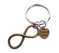 JewelryEveryday I Love You Heart Charm with Infinity Symbol Keychain - You and Me for Infinity; Couples Keychain, S, Bronze