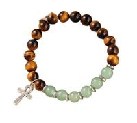 JewelryNatural Five Crystal Bracelet With Rutilated Quartz Tiger's Eye & Stones Energy Balancing Wealth Attraction Hand Chain For Men And Women