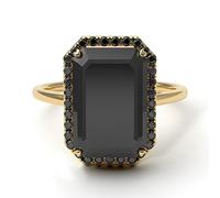 Jewelryonclick 18k Gold Plated Ring Emerald Cut Halo Diamond Jewelry Black Onyx Handcrafted Easy to Wear Ornaments Everyday Rings for Wife UK Size : I