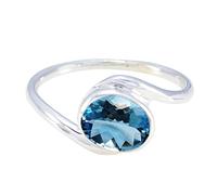 Jewelryonclick Beautiful Design Birthstone Rings Sterling Silver Natural Blue Topaz Oval Shape Handmade Ring Bezel Setting Dimensione L Minimal Modern Design Birthday Gift Wedding Gift