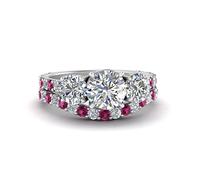 Jewelryonclick Classic Basket 3 Stone Diamond Bridal Set Sterling Silver Created Pink Sapphire Round Shape Wedding Ring Sets Prong Setting Dimensione W Minimal Surprise Gifts for Ladies