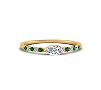 Jewelryonclick East West Delicate Wedding Ring Yellow Gold Plated Created Emerald Marquise Shape Petite Engagement Rings Prong Setting Dimensione J for Women, Girls and Ladies