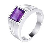 Jewelryonclick Natural Amethyst Silver Rings for Men Rectangle Shape Gemstone Chakra Healing in Size V