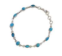 Jewelryonclick Natural Bezel Style Turquoise 925 Sterling Silver Bracelets for Her in Size 7.5 Inch