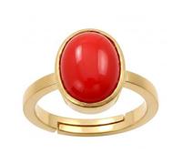 Jewelryonclick Natural Gold Plated Adjustable Ring Red Carnelian Stone Ring Oval Shape Cabochon Cut in Size P to Z for Men & Women