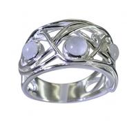 Jewelryonclick Original Rainbow Moonstone Silver Ring 3 Stone Handmade Jewelry Gift Women HerIn Size T