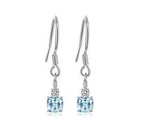 JewelryPalace 1.5ct Cushion Cut Genuine Sky Blue Topaz Dangle Earrings for Women, 14k White Yellow Rose Gold Plated 925 Sterling Silver Drop Earrings for Her, Fashion Natural Gemstone Jewellery Sets