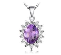 JewelryPalace 1.8ct Gemstones Birthstone Amethyst Colored Cubic Zirconia 14K White Gold Plated Halo Pendant Necklace For Women Princess Diana William Kate Middleton Necklace Chain Box 18 Inches