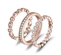 JewelryPalace 14K Rose Gold Plated 925 Sterling Silver Ring Sets for Women, Cubic Zirconia Promise Rings for Her, 3pcs CZ Simulated Diamond Stackable Rings Wedding Eternity Bands for Women 8
