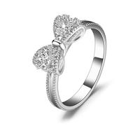 JewelryPalace 14k White Gold Plated Rings for Women, Cubic Zirconia Promise Rings for Her, Stackable Wedding Bands Rings for Women Bow Stacking Ring Sets Size O
