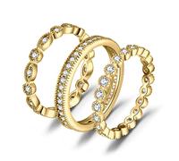 JewelryPalace 14K Yellow Gold Plated 925 Sterling Silver Ring Sets for Women, Cubic Zirconia Promise Rings for Her, 3pcs CZ Simulated Diamond Stackable Rings Wedding Eternity Bands for Women 7