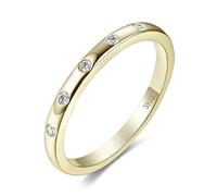 JewelryPalace 14K Yellow Rose Gold 925 Sterling Silver Ring Sets, 3 5 Stones Bezel Cubic Zirconia Stackable Rings for Women, Tri-Tone Anniversary Eternity Wedding Bands Promise Ring for Her Size R