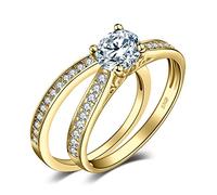 JewelryPalace 1ct Simulated Diamond Engagement Rings for Women, 14k White Gold Plated 925 Sterling Silver Promise Rings for her, Cubic Zirconia Anniversary Wedding Eternity Band Ring Set M