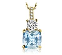 JewelryPalace 2.2ct Cushion Cut Genuine Sky Blue Topaz Pendant Necklace for Women, 14k White Yellow Rose Gold Plated 925 Sterling Silver Necklace, Natural Gemstone Jewellery Sets 18 Inches Chain