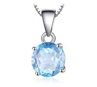 JewelryPalace 2.4ct Women Pendant Necklace in a Round Shape Sky Blue Colored Created Spinel 14K White Gold Plated Chain 45 cm