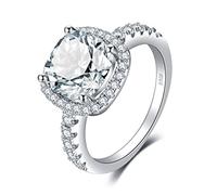 JewelryPalace 3ct Cushion Cut Halo Engagement Rings for Women, White Gold Plated 925 Sterling Silver Promise Rings for her, Anniversary Solitaire CZ Simulated Diamond Ring Set, Girls Womens Jewellery