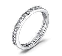 JewelryPalace 925 Sterling Silver Wedding Bands Cubic Zirconia stack eternity ring 0.4 ct 2.8mm 14K gold plated anniversary ring for her size R