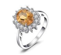 JewelryPalace Citrine Colored Nano Crystal Birthstone Halo Solitaire Engagement Rings For Women For Girls 14K White Gold Plated Ring Princess Diana William Kate Middleton Size R