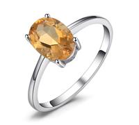 JewelryPalace Class Citrine Colored Nano Crystal Birthstone Solitaire Engagement Rings for Women, Anniversary 14K White Gold Plated Promise Rings for Her, Jewelry Sets Size I