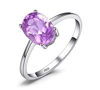 JewelryPalace Class Natural Gemstone Amethyst Birthstone Solitaire Engagement Rings for Women, Anniversary 14K Gold Plated 925 Sterling Silver Promise Rings for Her,Jewelry Sets for Girls Size 5