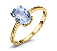 JewelryPalace Class Natural Gemstone Blue Topaz Birthstone Solitaire Engagement Rings for Women, Anniversary 14k Yellow Gold Plated 925 Sterling Silver Promise Rings for Her, Jewellery Sets N