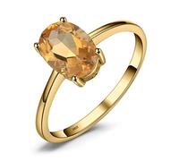 JewelryPalace Class Natural Gemstone Citrine Birthstone Solitaire Engagement Rings for Women, Anniversary 14k Yellow Gold Plated 925 Sterling Silver Promise Rings for Her, Jewellery Sets P