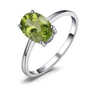 JewelryPalace Class Natural Gemstone Green Peridot Birthstone Solitaire Engagement Rings for Women, Anniversary 14K Gold Plated 925 Sterling Silver Promise Rings for Her, Jewelry Sets Size 4
