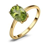 JewelryPalace Class Natural Gemstone Green Peridot Birthstone Solitaire Engagement Rings for Women, Anniversary 14k Yellow Gold Plated 925 Sterling Silver Promise Rings for Her, Jewellery Sets P