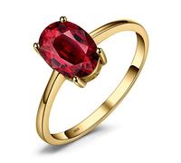 JewelryPalace Class Natural Red Gemstone Garnet Birthstone Solitaire Engagement Rings for Women, Anniversary 14k Yellow Gold Plated 925 Sterling Silver Promise Rings for Her, Jewellery Sets L