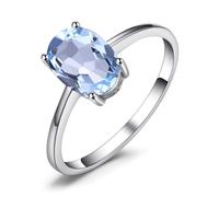 JewelryPalace Class Sky Blue Colored Created Spinel Birthstone Solitaire Engagement Rings for Women, Anniversary 14K White Gold Plated Promise Rings for Her, Jewelry Sets Size O